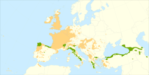Répartition du Châtaignier en Europe Répartition du Châtaignier en Europe